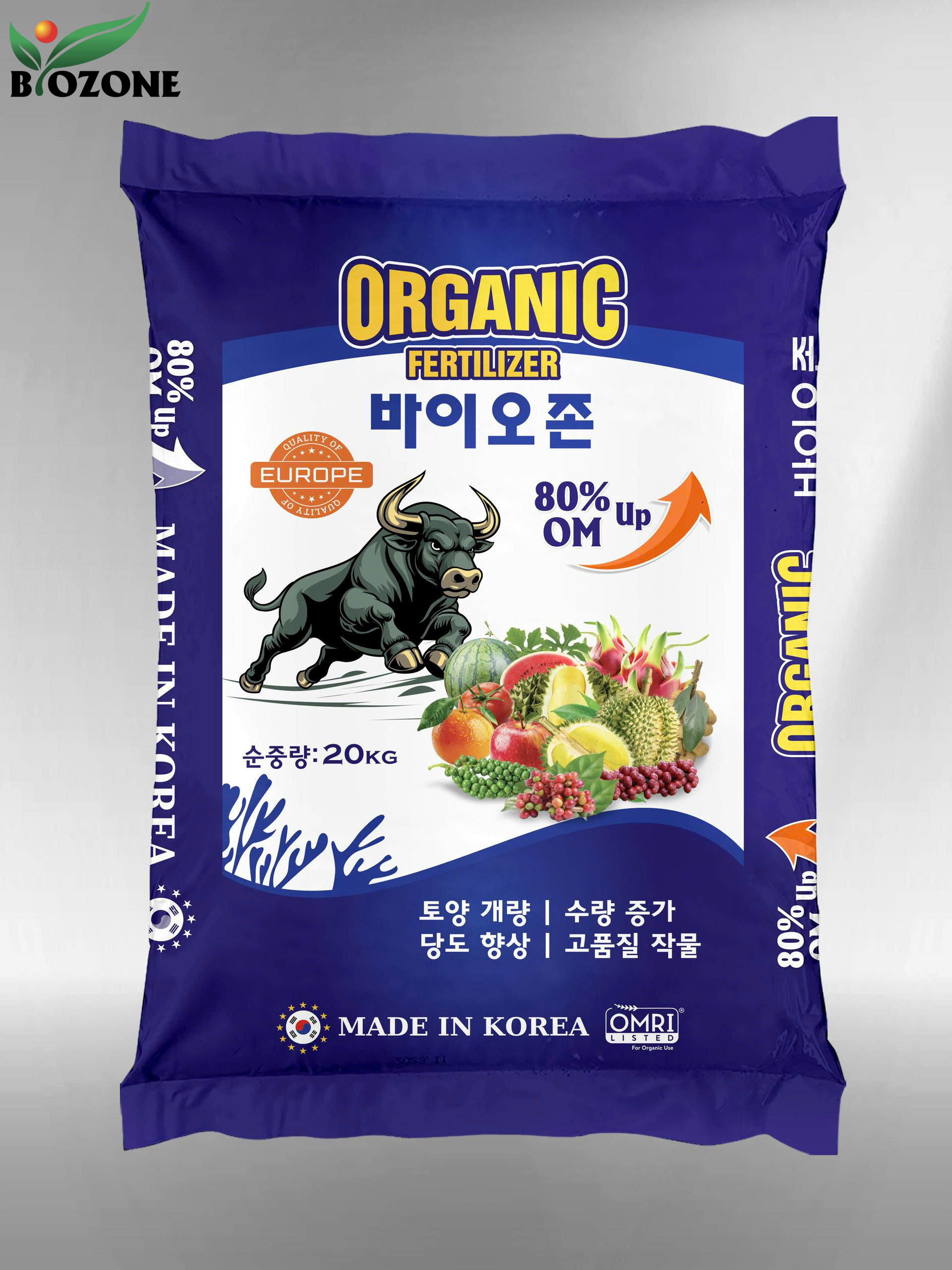 Phân Bón Hữu Cơ Hàn Quốc BIOZONE 80 Bao Con Trâu 20Kg